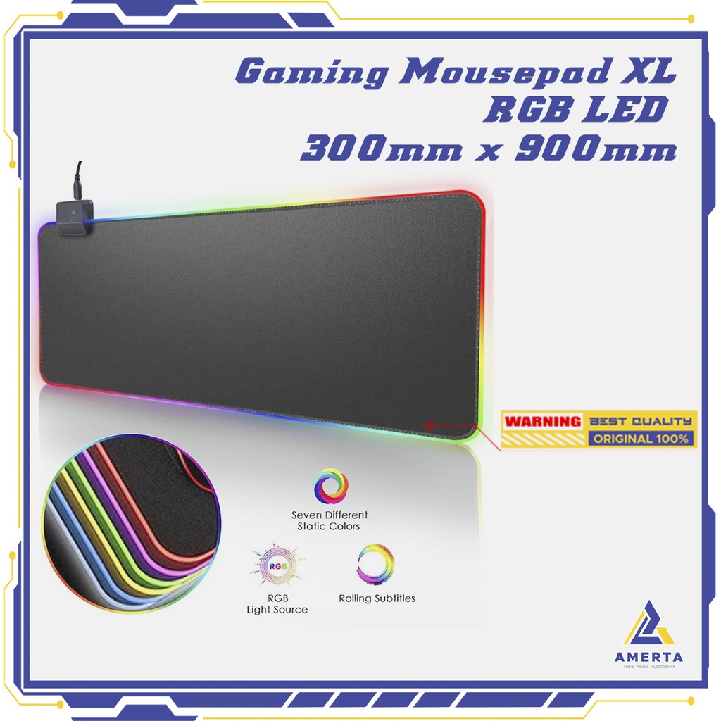 Gaming Mouse Pad XL RGB LED 300 x 900 mm - iAhead  - Black