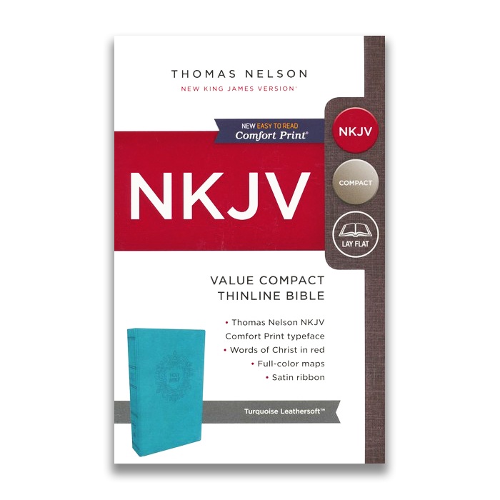NKJV, Value Compact Thinline Bible, Turquoise / Burgundy Leathersoft