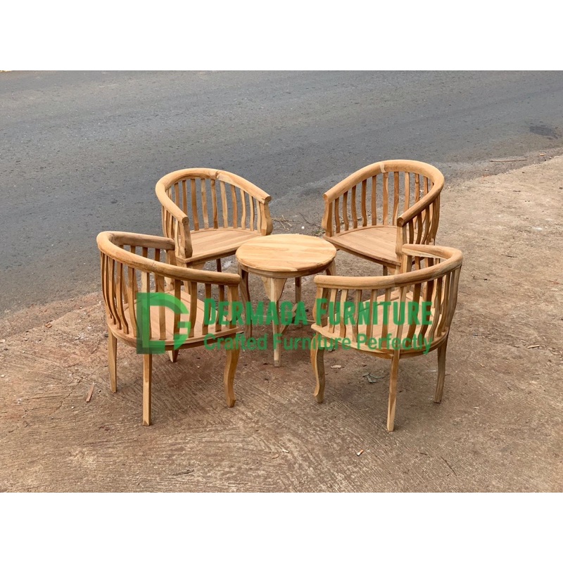 SET KURSI TERAS BETAWI LENGKUNG 4 KURSI 1 MEJA KAYU JATI SET KURSI TERAS KURSI MINIMALIS TERMURAH