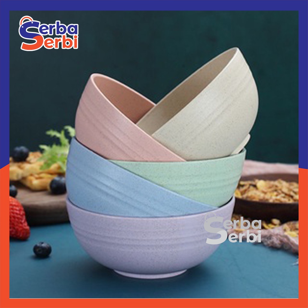 SerbaSerbiGrosir - Mangkuk Plastik Wheat Straw Mangkok Ramen Warna Warni Mangkuk Makan Bowl Murah