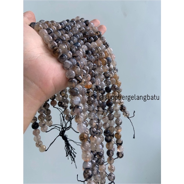 Batu RHODOLITE DALMANTION CUTTING 10mm natural akik hitam putih serat