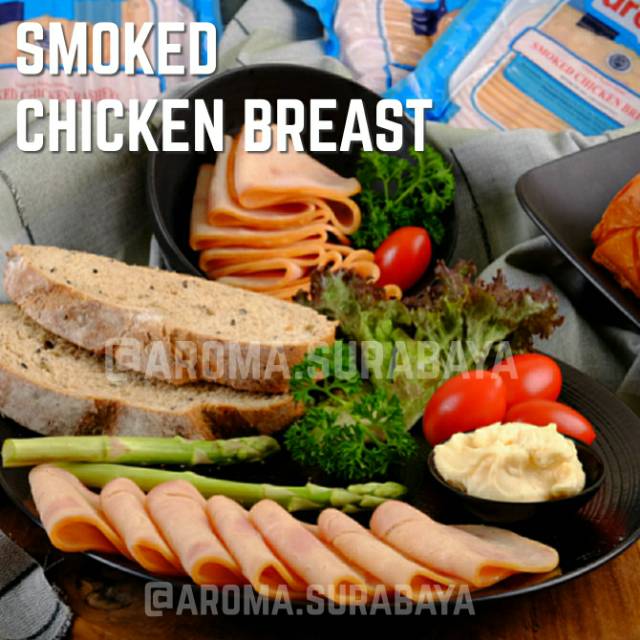 

AROMA Smoked Chicken Breast Slice 1000gr 1kg Daging Dada Ayam Asap HALAL Meat Frozen Food