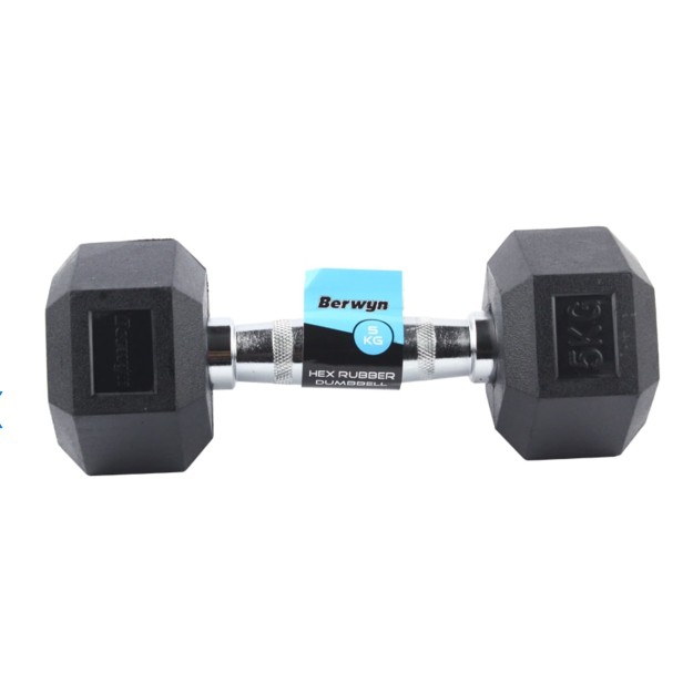 BERWYN HEXAGONAL 5 KG RUBBERISED DUMBBELL / DUMBELL (LAPISAN KARET)