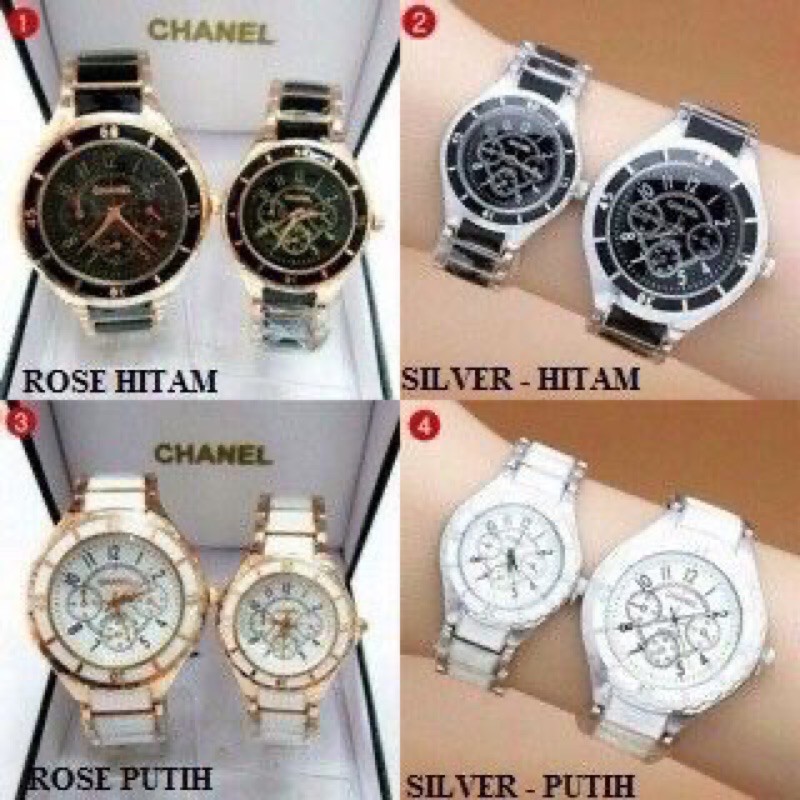 JAM TANGAN COUPLE RANTAI CHRONO KERAMIK STAINLEES IMPORT GROSIR PRIA WANITA C42