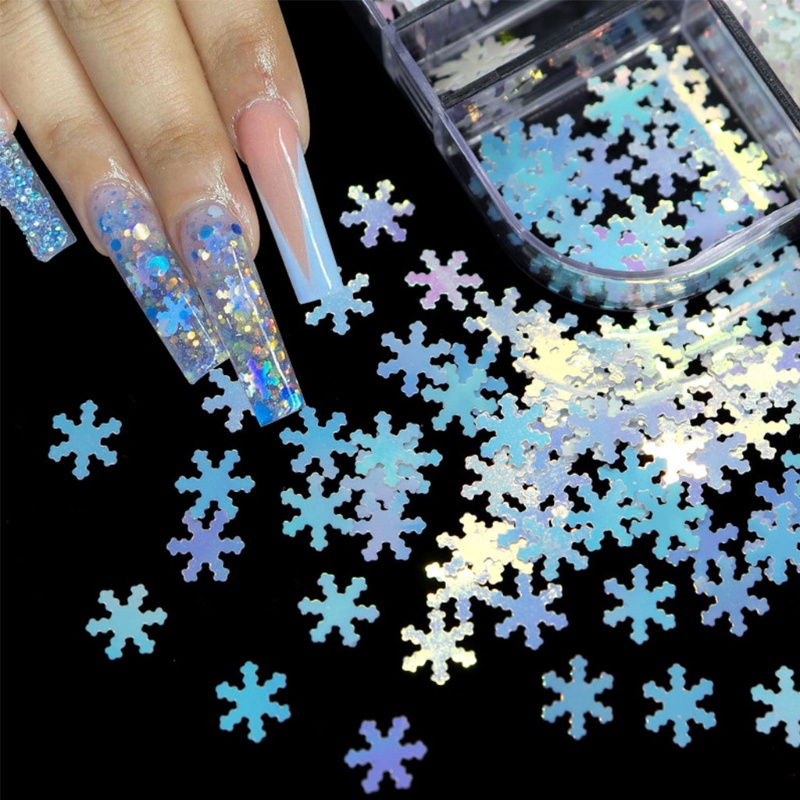 Zzz 12 Sekat / Box Payet Glitter Motif Snowflake Untuk Dekorasi Nail Art / Manicure DIY