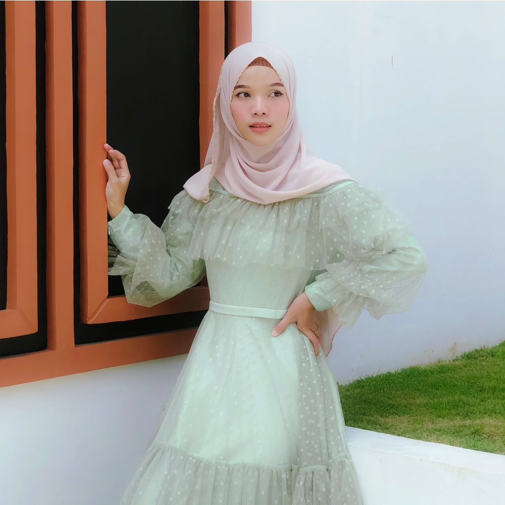 CALINNA DRESS BYGIAGIO dress kondangan gaun akad simple gaun wedding pernikahan baju muslim putih gaun lamaran elegan pakaian wanita pesta elegan fashion korea dres lebaran cantik anggun mewah nyaman gaun vintage fashion dress bahan lace tule furing tebal