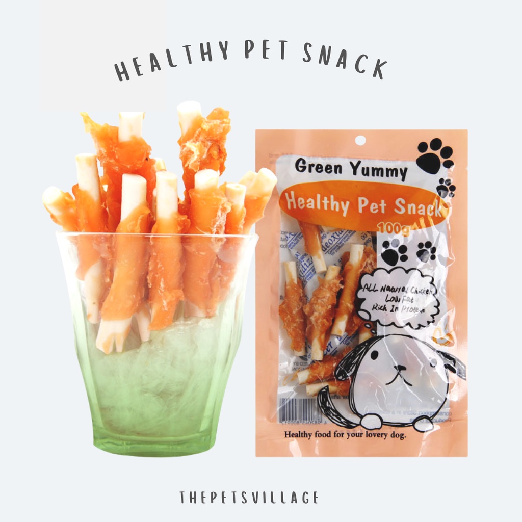 GREEN YUMMY CHICKEN WRAP MILK SNACK UNTUK ANJING 100 GR