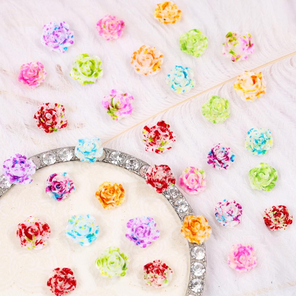 Agustin 3D Mawar Resin Bunga Kreatif Warna-Warni Yang Indah Permen Warna Manikur Aksesoris Perhiasan Kuku Rhinestones