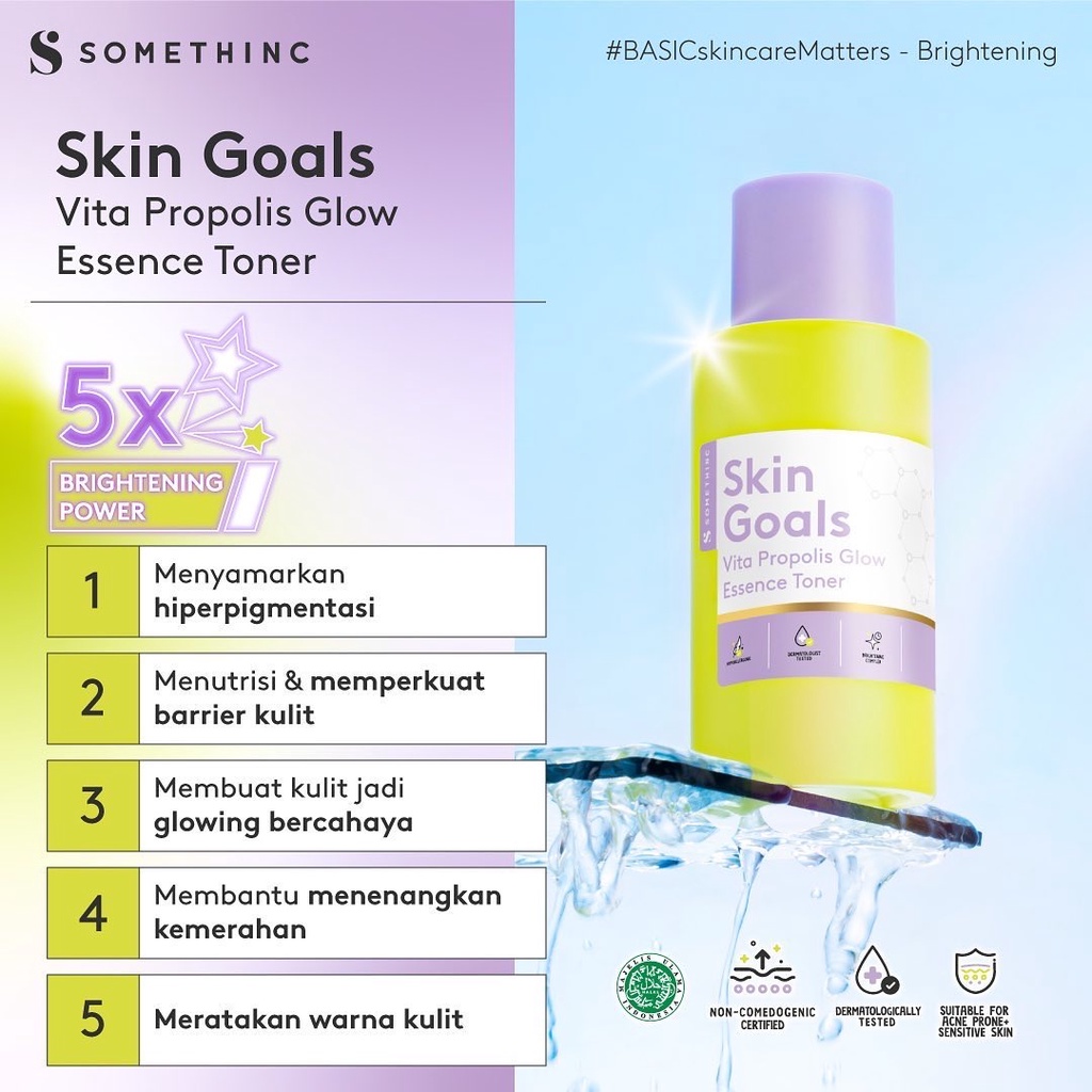 SOMETHINC SKIN GOALS Indonesia / Brightening Series Vita Propolis Glow Essence Toner Moisture Silk Creme / Basic Skincare Body Care Make Up Cleanser Serum Eye Cream Gel Sunscreen Mask / Foundation Cushion Loose Powder Lipstick Lip Tint Sugar Wax Paket Set