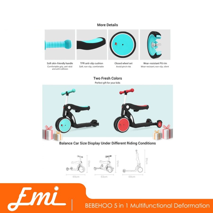 Scooter Sepeda Anak Bebehoo 5 in 1 Multifunctional Deformation