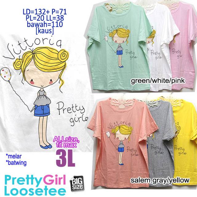 Pretty Girl Loosetee KAOS ATASAN WANITA BATWING MELAR CASUAL CUTE SUPER BIG SIZE JUMBO XXXL 3L