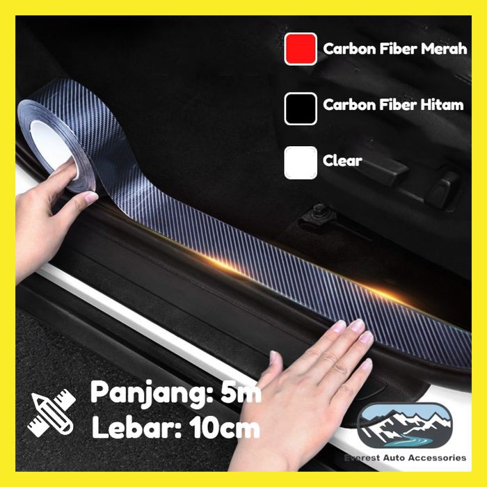 Sticker Sill Plate 5D Carbon Vinyl Gloss Anti Lecet Mobil Sticker Pelindung Body Injakan Roll 5M