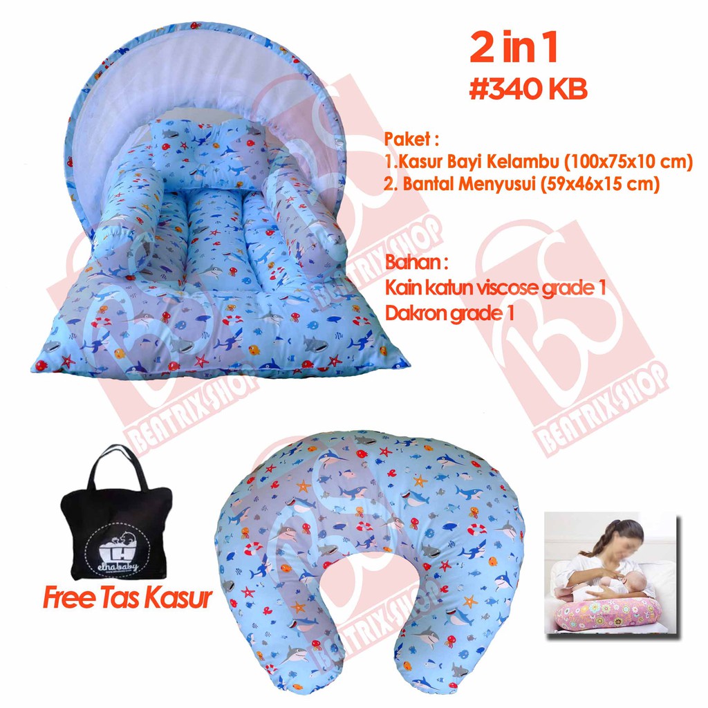 Harga paket 3 in 1 kasur bayi kelmbu elha baby free tas tempat tidur bayi motif baby shark 340