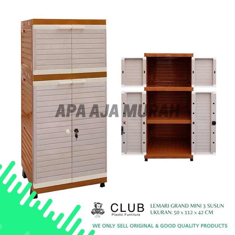 LEMARI PLASTIK CLUB GRAND MINI 3 SUSUN/ LEMARI PLASTIK MOTIF KAYU RAK SERBAGUNA MURAH