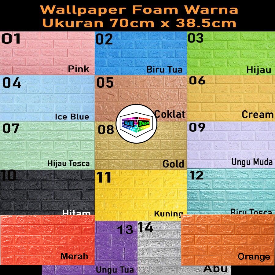 WD Wallpaper 3D Foam Sticker Warna Premium Wall Paper Tebal 3MM Wallpaper Stiker-70cm x 38,5cm
