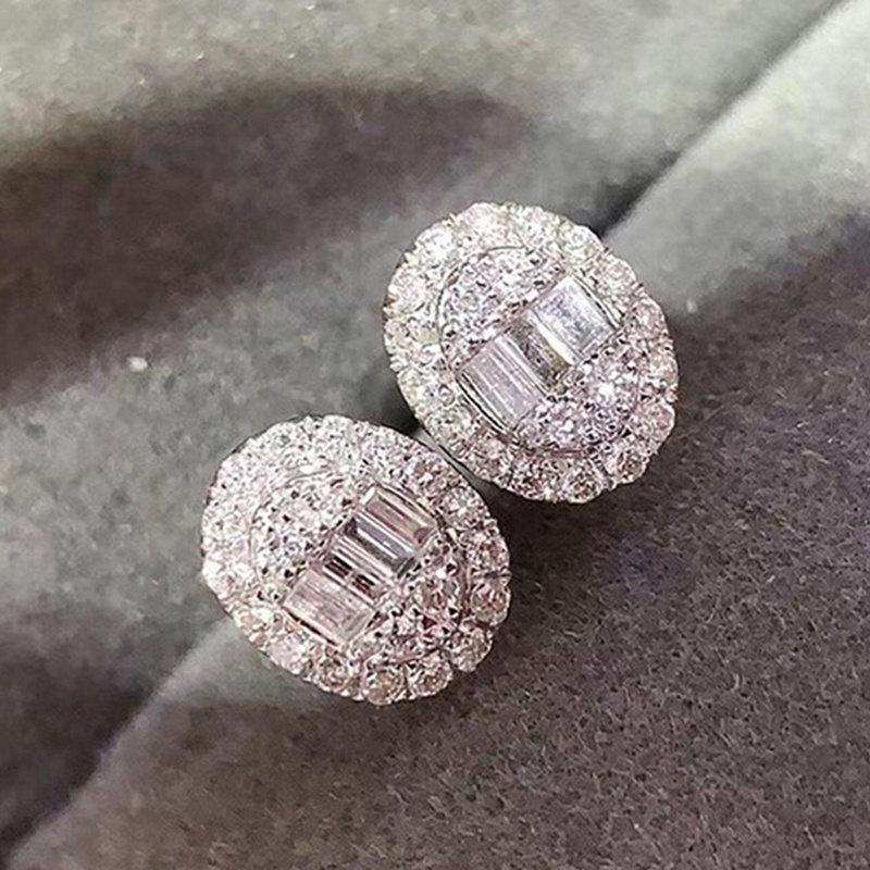 Anting Stud Kristal Kubik Zirkonia Bentuk Oval Untuk Wanita