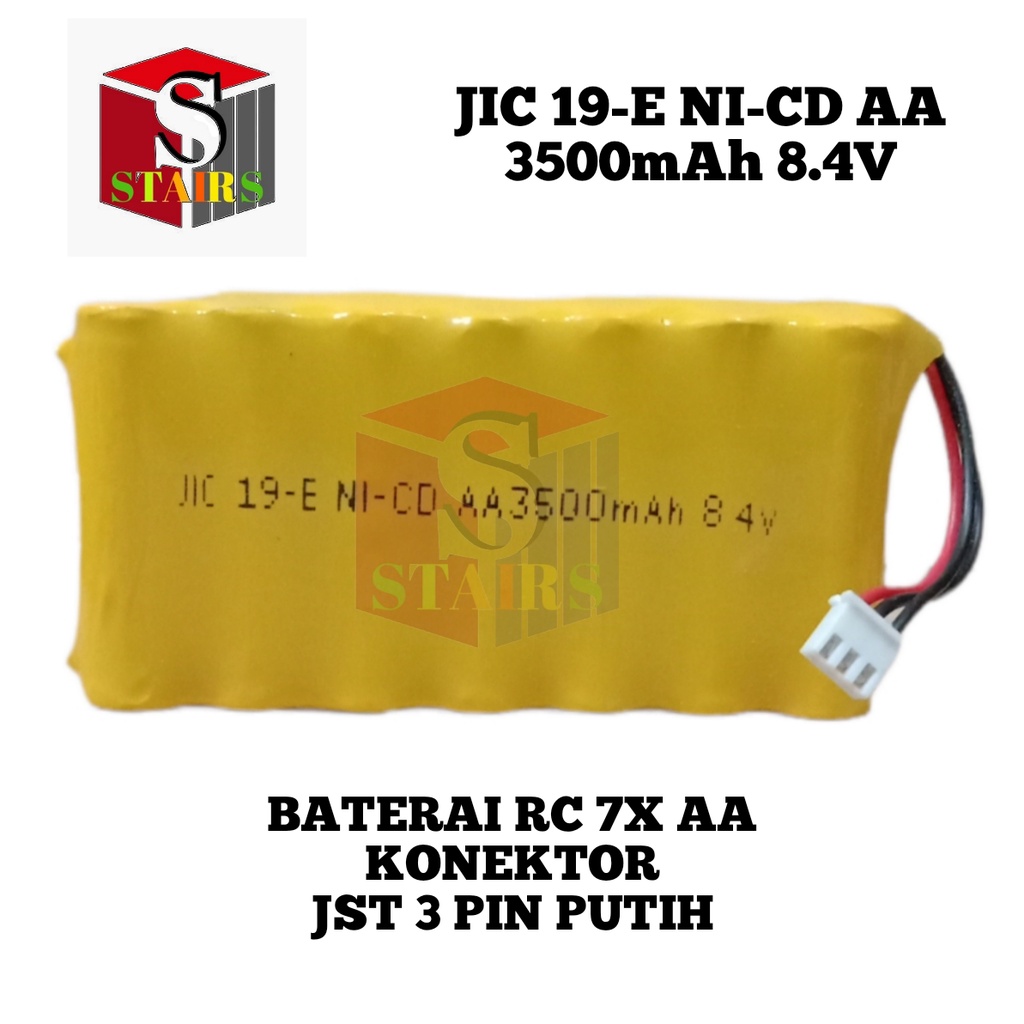 Batrai RC/ Remot Control / Speaker JIC 19-E NI-CD 7X AA 3500mAh 8.4V Konektor JST 3 PIN Putih