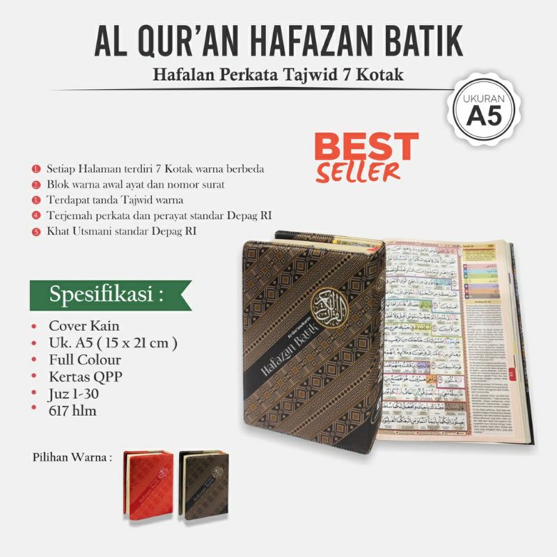 Alquran Hafazan Batik Hafalan Perkata Tajwid 7 Kotak Ukuran A5 REGULER