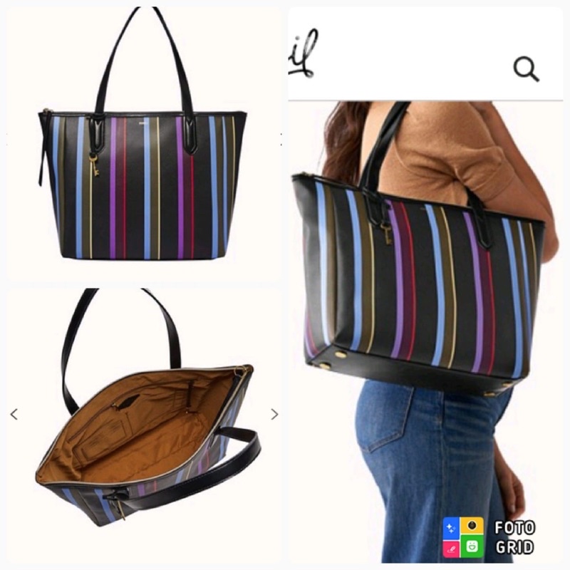ss tote black strip multi