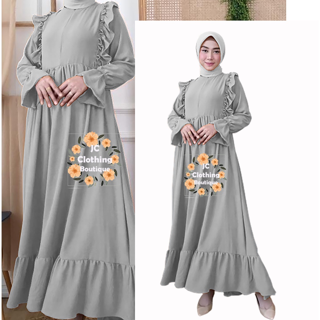 Gamis Remaja Terbaru Daily Ruffle Rayon Polos Premium Mewah Jumbo Busui Sleting Depan Crinkle Rempel Lengan JCCollections Gamis Kekinian 2022