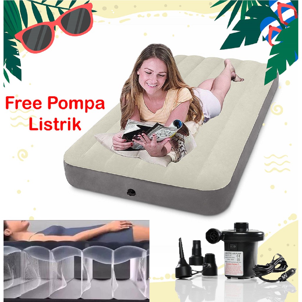 PAKET Kasur Angin Kasur Lipat Intex 64101 GRATIS Pompa Listrik
