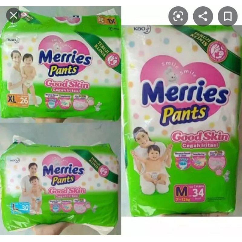 Popok Sekali Pakai/Pampers Merries M 34, L 30, XL 26
