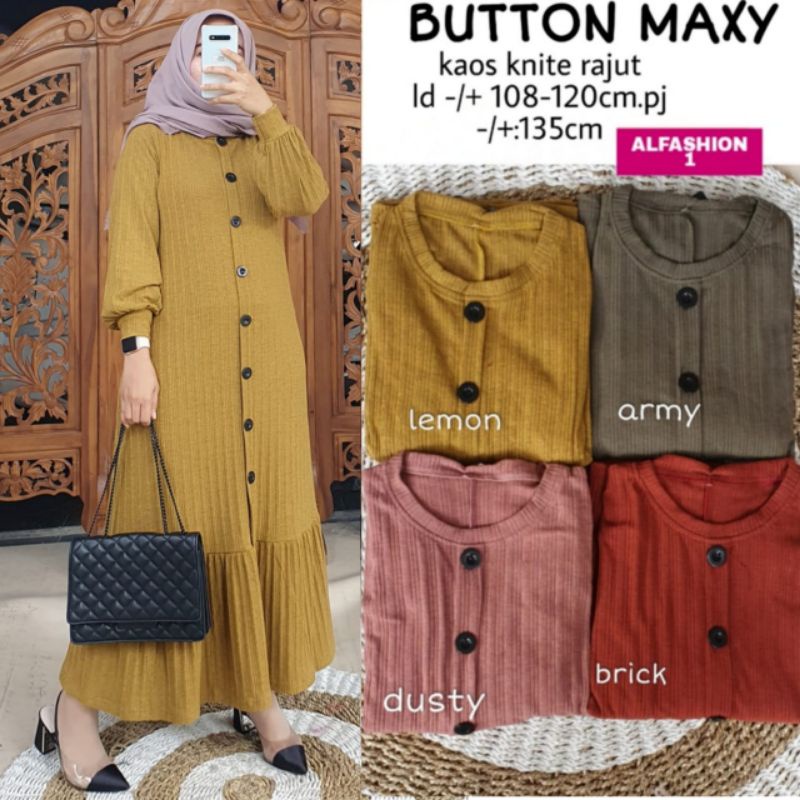 BUTTON MAXY || GAMIS KAOS KNIT RAJUT || GAMIS RAJUT JUMBO LD.120cm