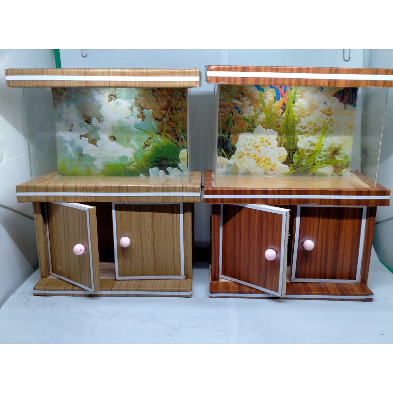 AQUARIUM MINI HIAS /HIASAN RUMAH ATAU AQUARIUM MINI+KABINET+LAMPU BERBAHAN AKRILIK