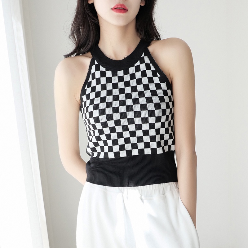 【Elegant】 Sleeveless Round Neck Letter Short Knitted Vest   7386