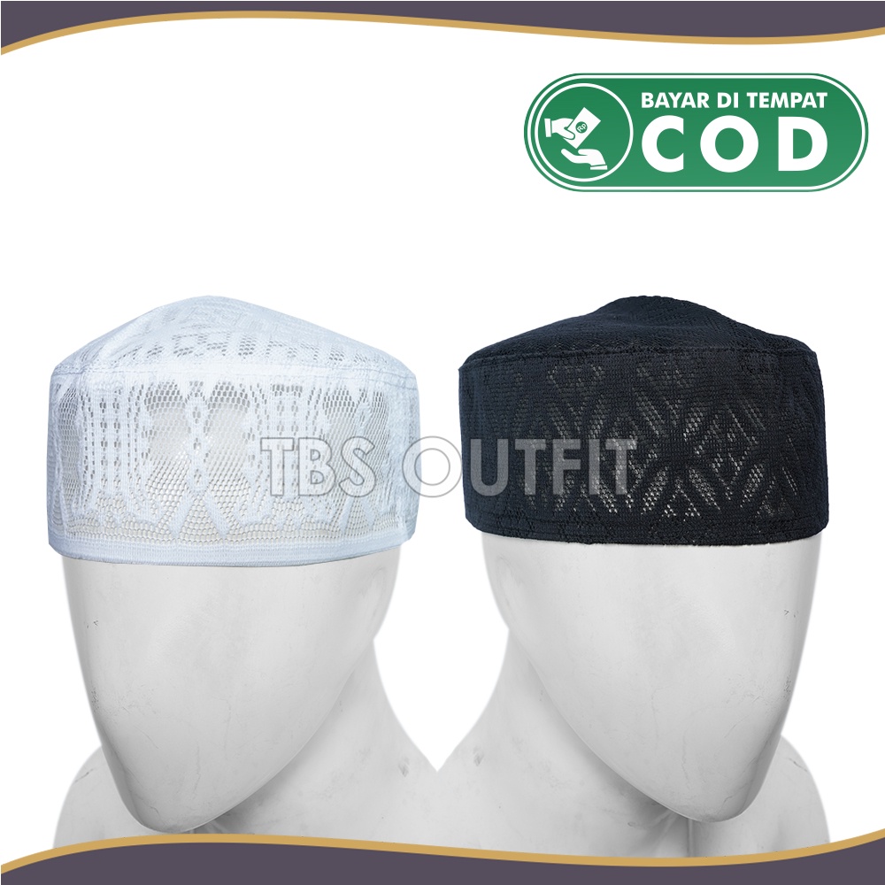 Peci Haji JARING Polos Kopiah Bulat Sholat Santri Pria Dewasa Anak Laki Hitam Putih Kopyah Pendek Mu