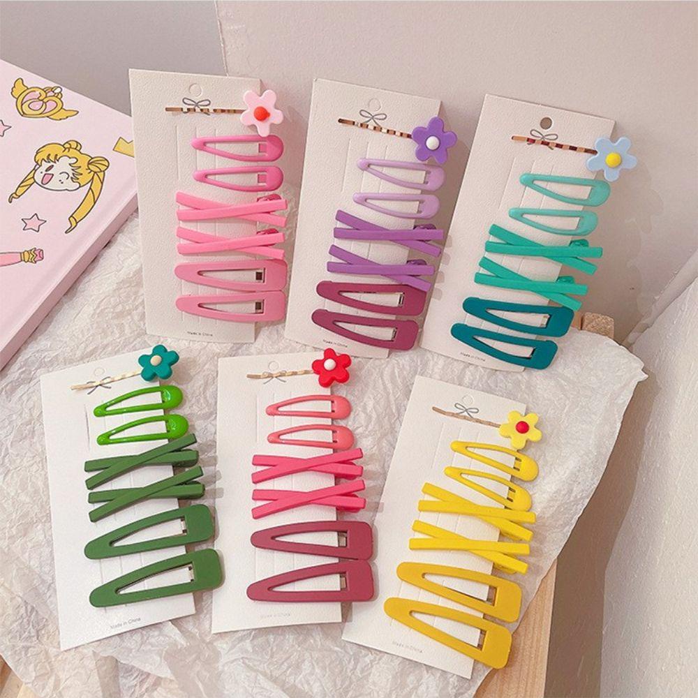 NEEDWAY Gaya Korea Jepit Rambut Manis 7pcs/Set Permen Warna Rambut Jewlry Geometris Hiasan Kepala Bunga Hair Clip