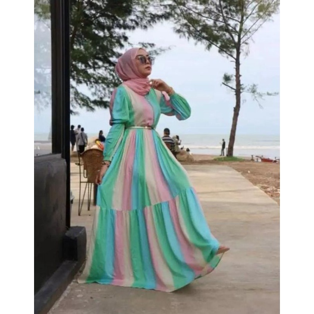 GAMIS PELANGI // RAINBOW DRESS KEKINIAN LD 100 RESLETING DEPAN