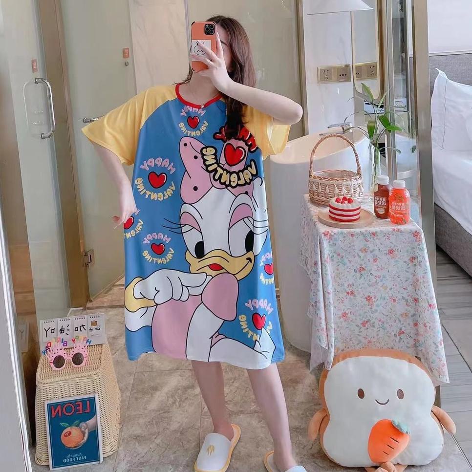 Harga Murah.. Baju Tidur Wanita Piyama Import Dress Korea Jumbo Oversize Motif Bunga