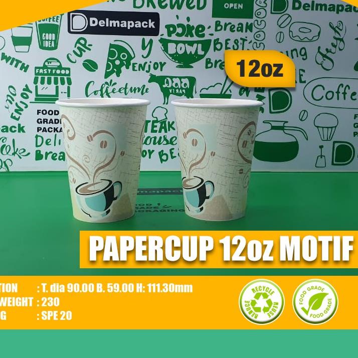 PAPER CUP 12oz MOTIF - HOT, KOPI, TEH - FOODGRADE - 50 PCS