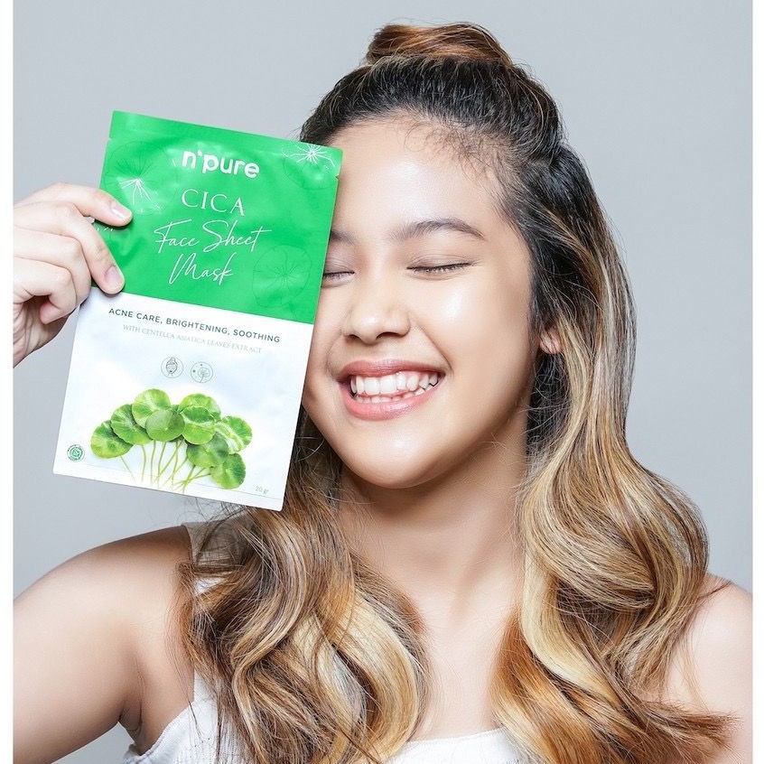 BPOM Npure Centella Asiatica Sheet Mask Masker Jerawat Acne Mask Cica Masker Lembar Wajah