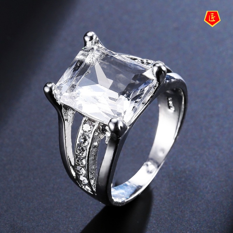 [Ready Stock]Fashion Simple Silver Square Diamond Ring