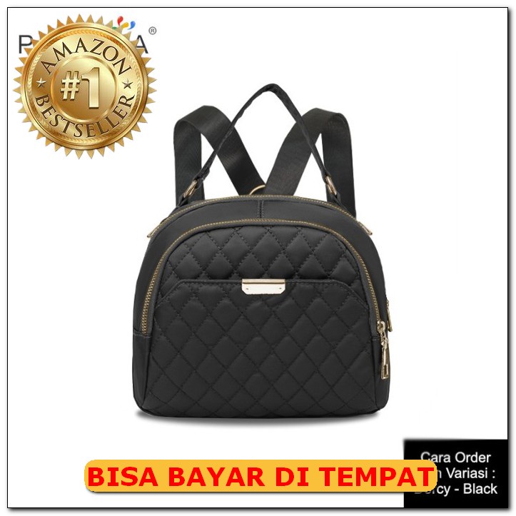 Tas Ransel Anti Air Backpack Import Wanita Ta072B5 Feather Hitam  NX961 Peonia Tas Selempang Impor