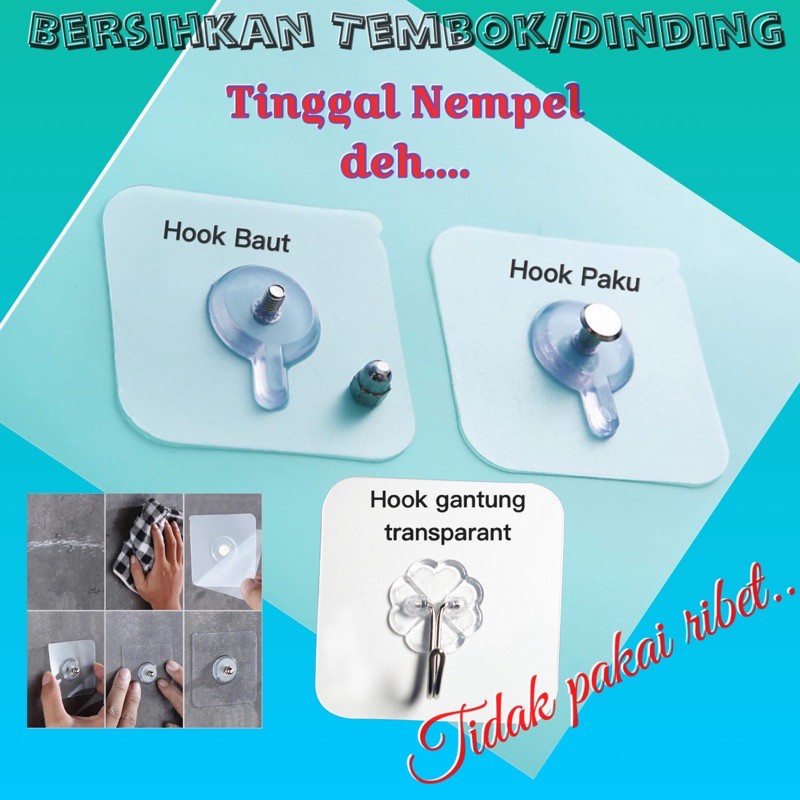 AZ Gantungan Tempel Gantungan HOOK Tempelan Hook Gantungan Transparan  Strong Hanger Tempelan