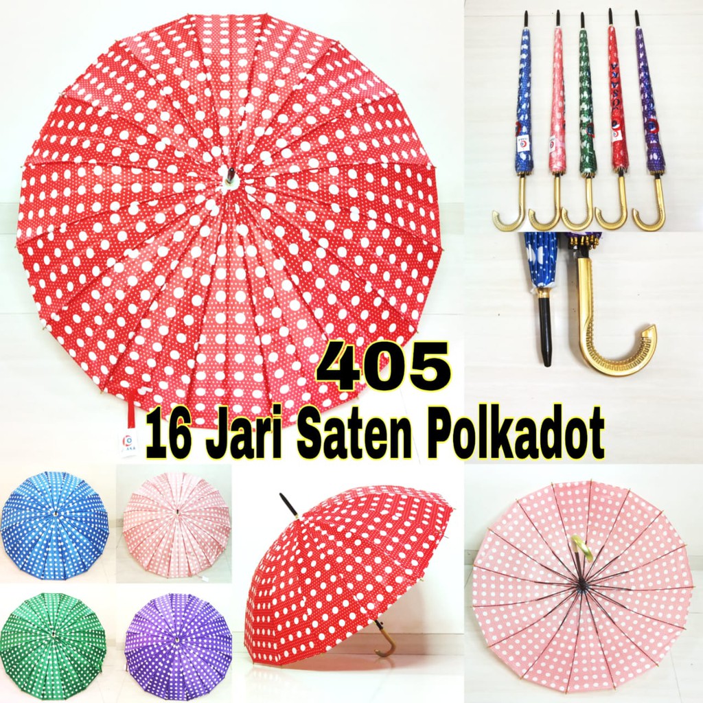 Payung Osaka 16 Jari Saten Polkadot 405