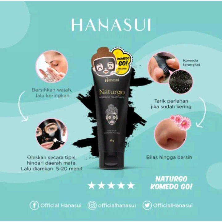 [BISA COD] Masker Wajah Naturgo BPOM Hanasui Hitam Tube Pembersih Komedo Jerawat Ampuh Praktis Masker Lumpur