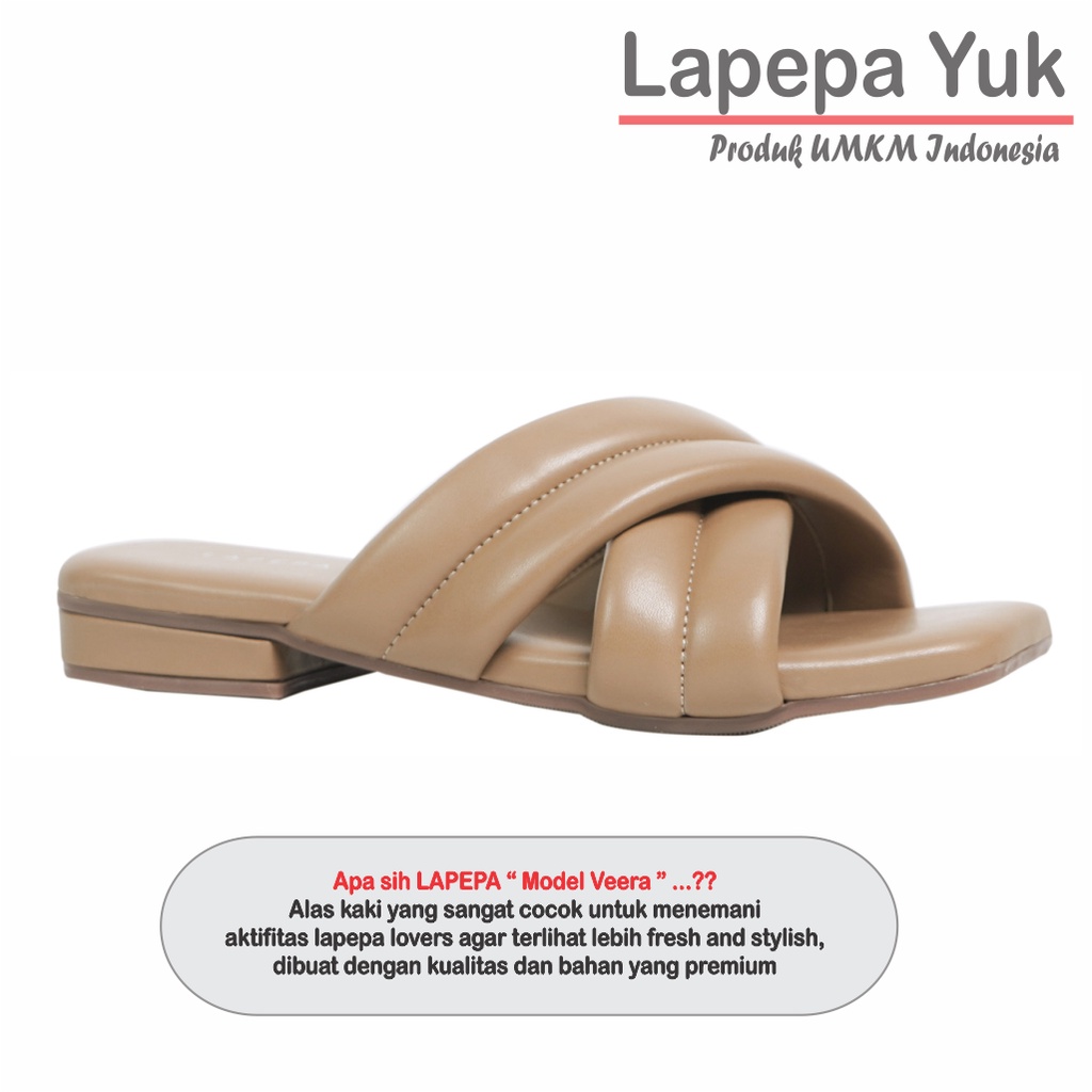 LAPEPA YUK - Sandal Wanita Teplek VEERA Sendal Cewek Platform Wedges Kondangan Hak Tinggi  2cm Model Silang 2 Size 36 37 38 39 40 Santai Rumah Slop Warna LIGHT TAN Brown Soft Selop Premium Citayem Fashion Original Kekinian Terbaru Shoes Mall Official Stor