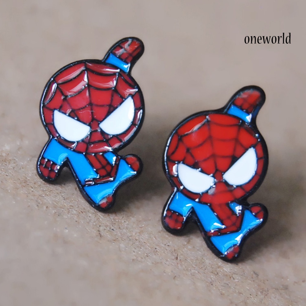 OW@ Fashion Spider Man Deadpool Captain America Cartoon Enamel Ear Studs Earrings