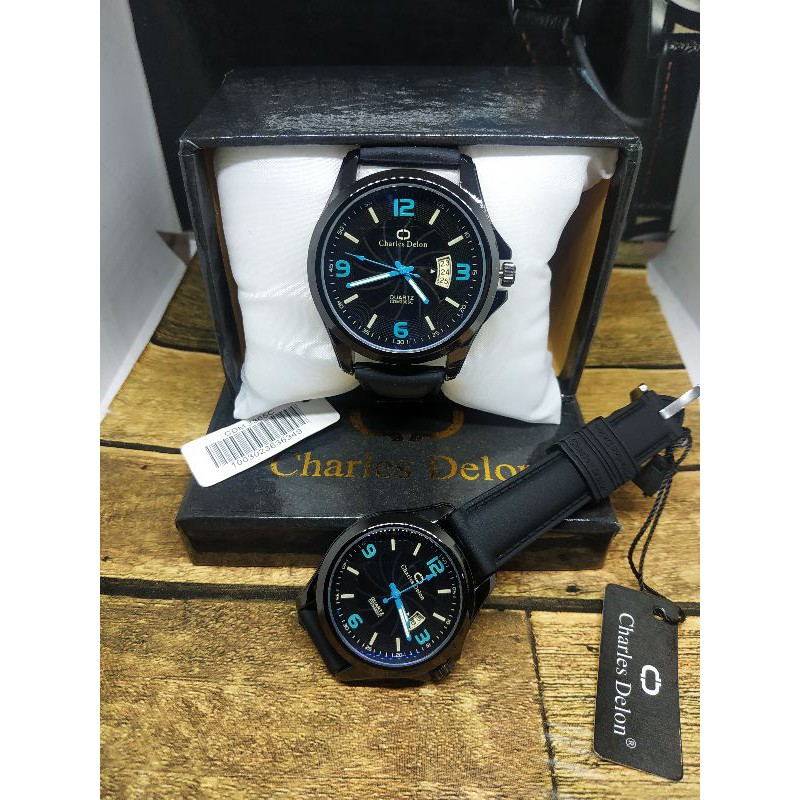 JAM TANGAN COUPLE ORIGINAL CHARLES DELON TANGGAL AKTIF BAHAN RUBBER