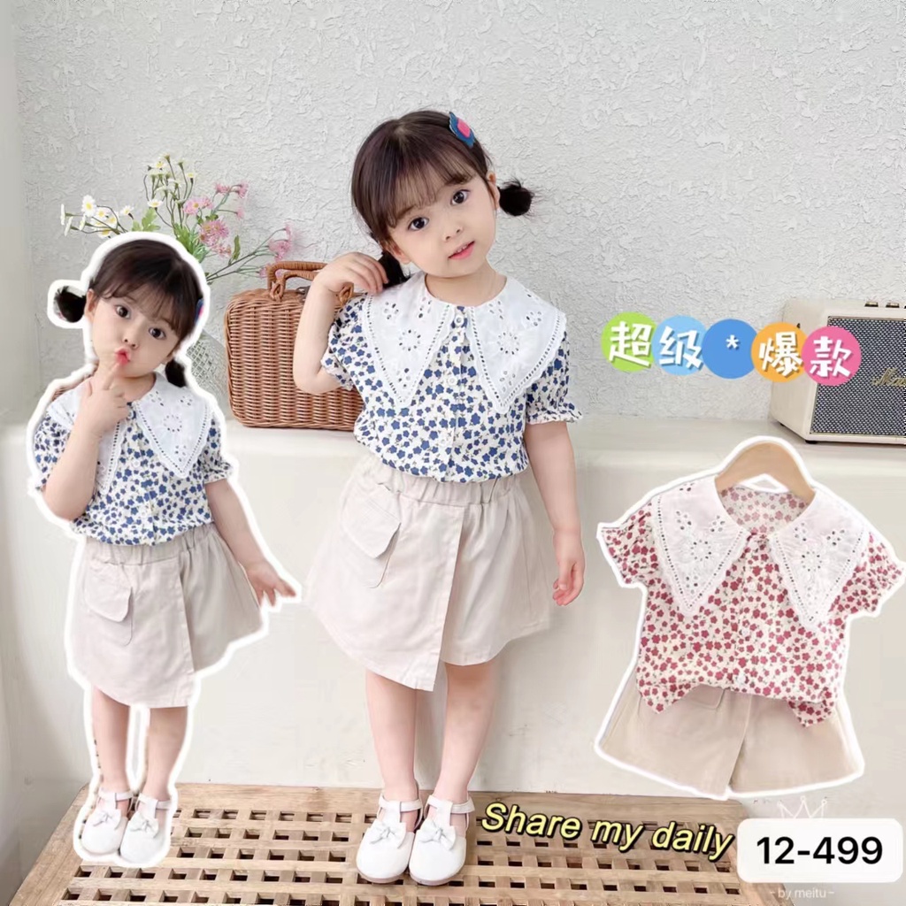 Setelan Baju Anak Perempuan Lengan Pendek Usia 1-4 Tahun / Setelan Baju KAtun Anak Perempuan Import