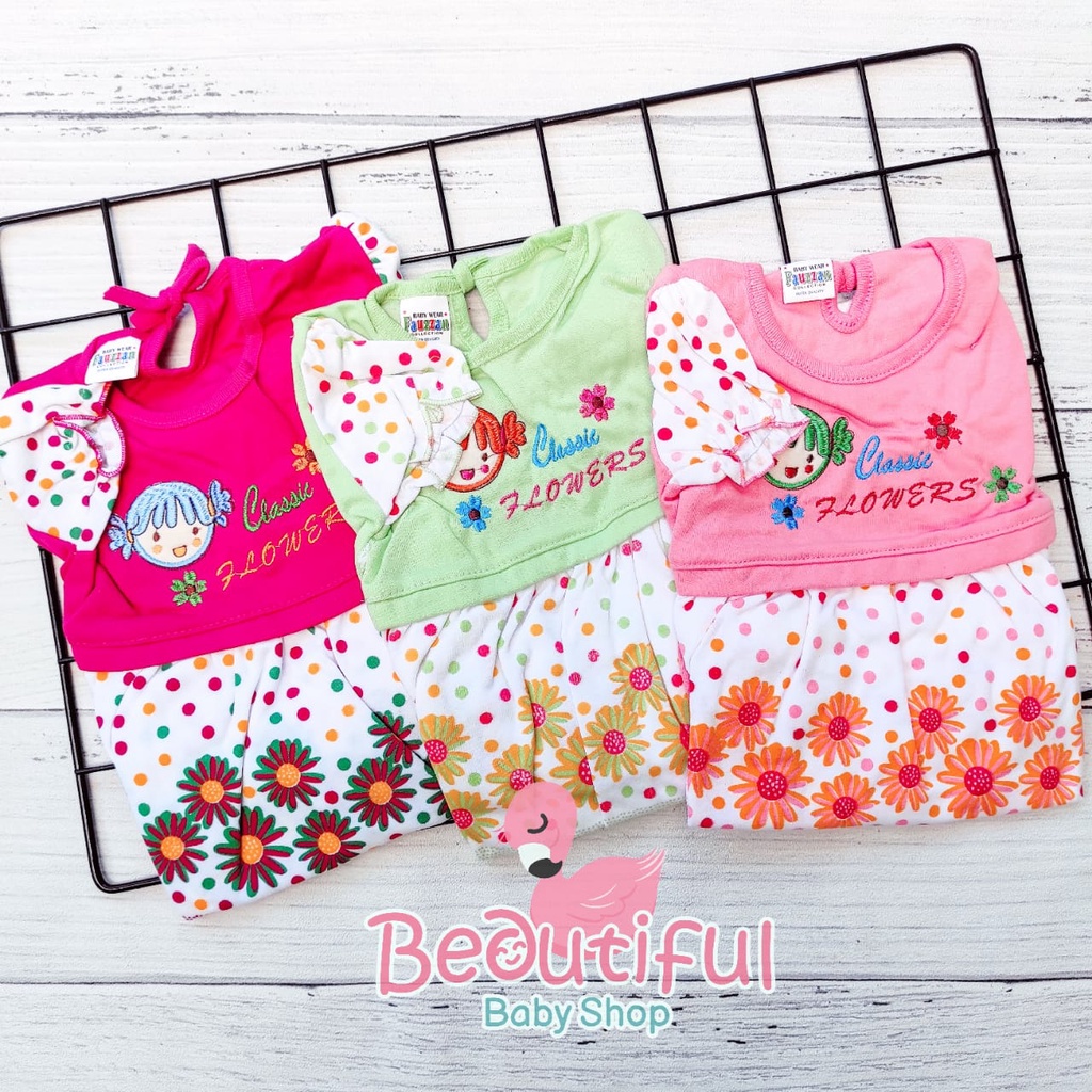 Dress Bayi Perempuan Motif Classic Flowers / Rok Baju Bayi Perempuan  Merk Fauzan / Baby.ou