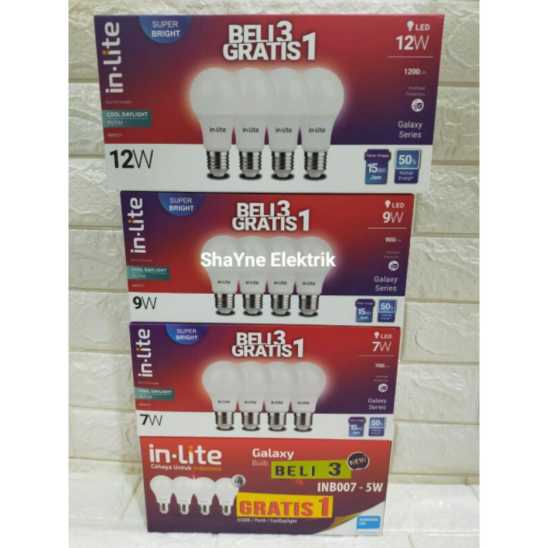 INLITE PAKET 3 GRATIS 1 -  LAMPU LED Bulb Bohlam 9W E27