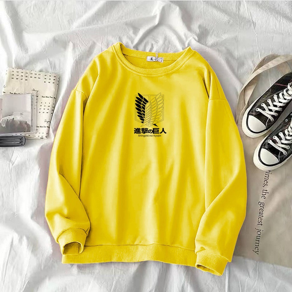 Sweater baju oblong basic anime cowok Shingeki size l xl xxl hoodie sweater shingeki cowok dan cewek
