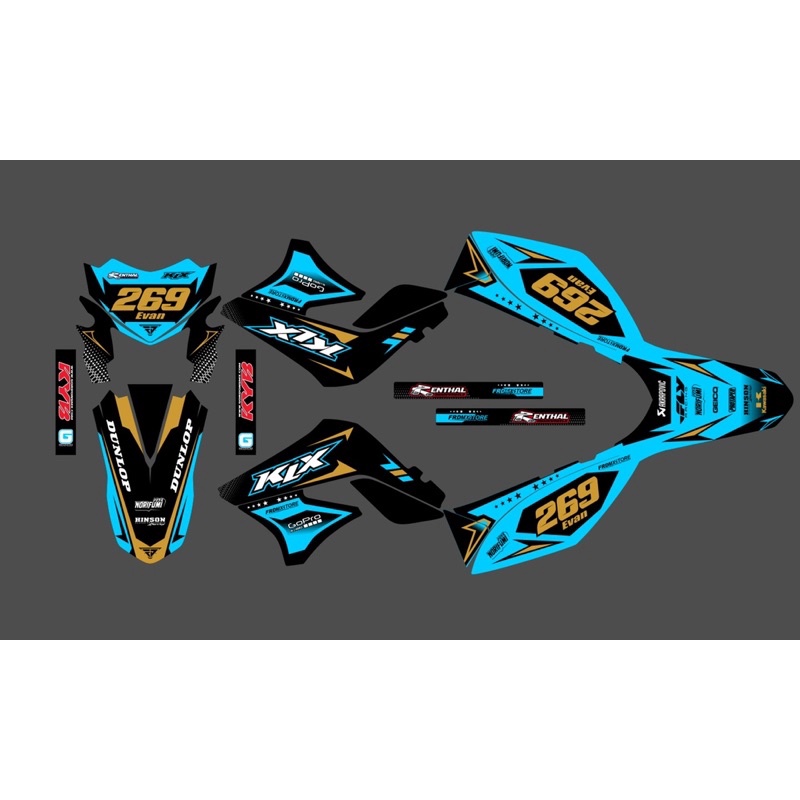 KAWASAKI KLX S KLX L HITAM BIRU LANGIT SKYBLUE DECAL CUSTOME BEBAS NAMA NOMR START DLL