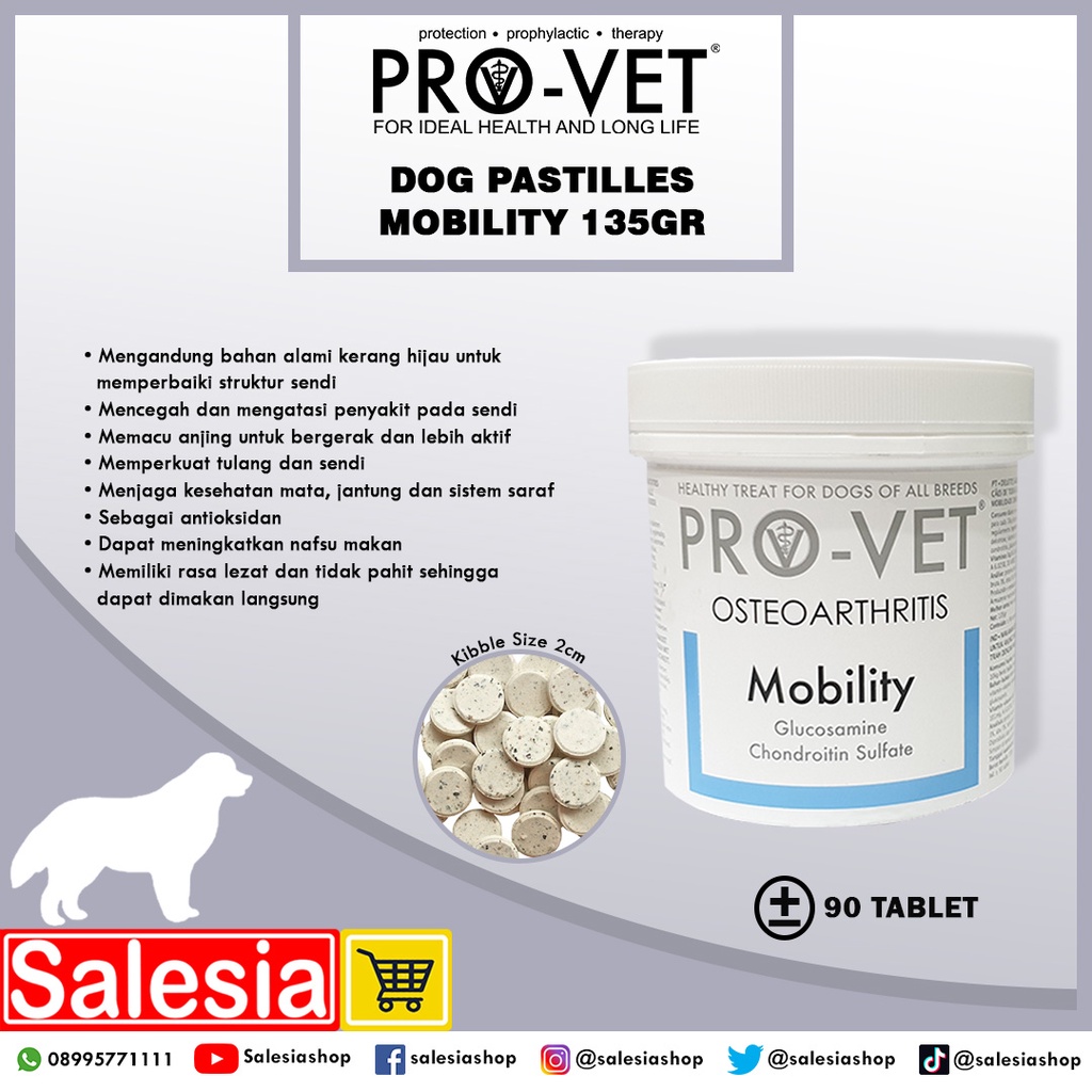 PROVET PASTILLES MOBILITY 135 GR SUPLEMEN VITAMIN TULANG SENDI ANJING