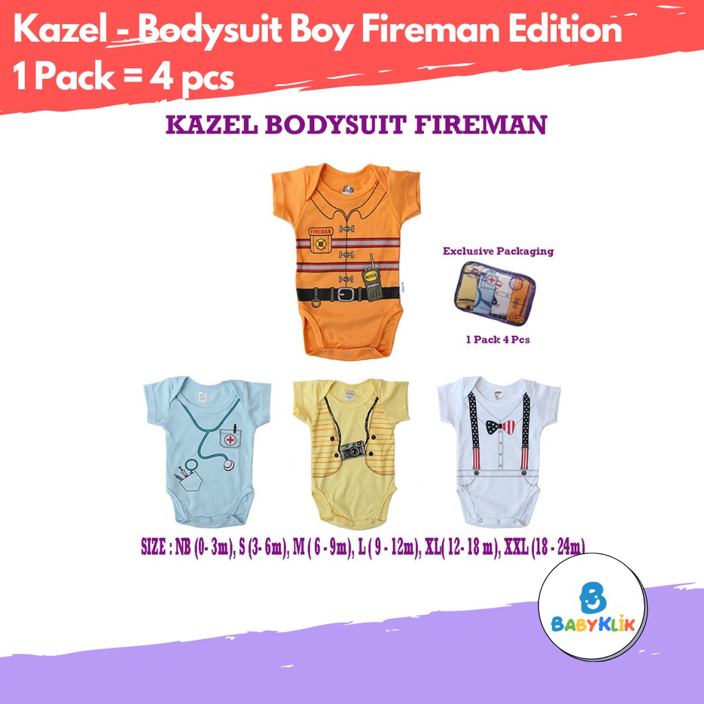 Kazel Baby Bodysuit Jumper Bayi Motif Fireman Edition isi 4
